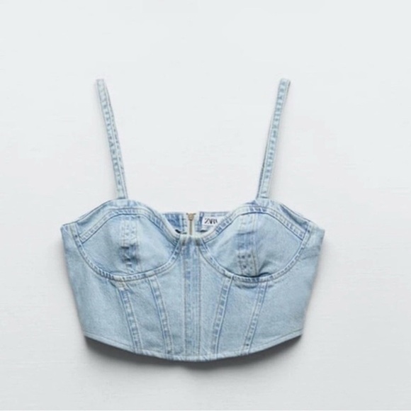 Zara Light Blue Crop Top Size Small NWT - Picture 5 of 9